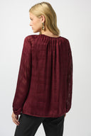 Joseph Ribkoff Merlot Satin Burnout Boxy Top Style 253135