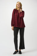Joseph Ribkoff Merlot Satin Burnout Boxy Top Style 253135.