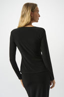 Joseph Ribkoff Black Silky Knit Fitted Wrap Top Style 253140