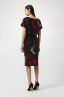 Joseph Ribkoff Black/Red Scuba Crepe Floral Print Sheath Dress Style 253150