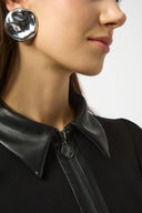 Joseph Ribkoff Black Silky Knit & Leatherette Trapeze Dress Style 253164