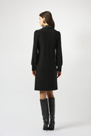 Joseph Ribkoff Black Silky Knit & Leatherette Trapeze Dress Style 253164