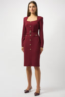 Joseph Ribkoff Merlot Scuba Crepe Belted Sheath Dress Style 253165.
