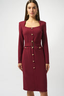 Joseph Ribkoff Merlot Scuba Crepe Belted Sheath Dress Style 253165