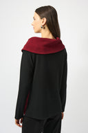 Joseph Ribkoff Black/Red Textured Knit Color-Block Trapeze Top Style 253168