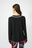 Joseph RIbkoff Black/Vanilla Silky Knit Straight Top With Contrast Detail Style 253171