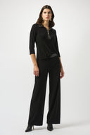 Joseph Ribkoff Black Silky Knit and Leatherette Fitted Top Style 253176