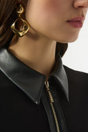 Joseph Ribkoff Black Silky Knit and Leatherette Fitted Top Style 253176