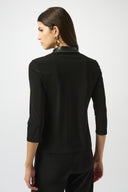 Joseph Ribkoff Black Silky Knit and Leatherette Fitted Top Style 253176