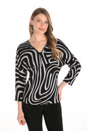 Frank Lyman Black/grey Zebra Print V-Neck Top Style 253177
