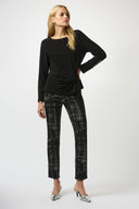 Joseph Ribkoff Black/Off White Jacquard Sweater Plaid Print Pull-On Pants Style 253179