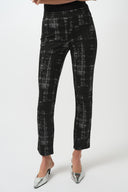 Joseph Ribkoff Black/Off White Jacquard Sweater Plaid Print Pull-On Pants Style 253179