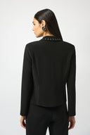 Joseph Ribkoff Black Silky Knit Fitted Blazer With Studs Style 253195