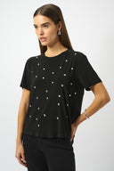 Joseph Ribkoff Black Silky Knit Embellished Boxy T-Shirt Style 253203.
