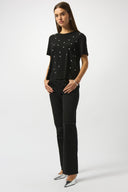 Joseph Ribkoff Black Silky Knit Embellished Boxy T-Shirt Style 253203