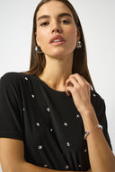 Joseph Ribkoff Black Silky Knit Embellished Boxy T-Shirt Style 253203