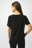 Joseph Ribkoff Black Silky Knit Embellished Boxy T-Shirt Style 253203