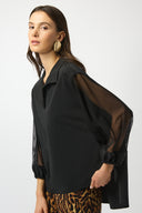 Joseph Ribkoff Black Stretch Poplin & Mesh Boxy Top Style 253205