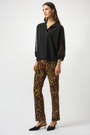 Joseph Ribkoff Black Stretch Poplin & Mesh Boxy Top Style 253205.