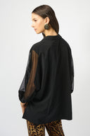 Joseph Ribkoff Black Stretch Poplin & Mesh Boxy Top Style 253205