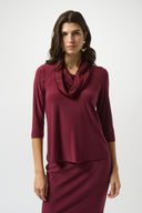 Joseph Ribkoff Merlot Silky Knit & Satin Burnout Fitted Top Style 253211.