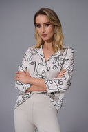 Joseph Ribkoff Moonstone/Black Abstract Face Print Boxy Top Style 253230