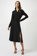 Joseph Ribkoff Black Fit and Flare Wrap Dress Style 253235 - 6 / Black Joseph Ribkoff Black Fit and Flare Wrap Dress Style 253235 - 6 / Black