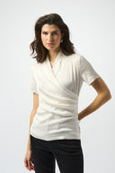 Joseph Ribkoff Winter White Satin And Silky Knit Wrap Top Style 253237.