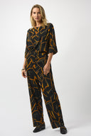 Joseph Ribkoff Black/Multi Woven Geometric Print Wide-Leg Pants Style 253239