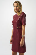 Joseph Ribkoff Merlot Leatherette A-Line Dress Style 253243
