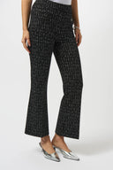 Joseph Ribkoff Black/Off-White Jacquard Checkered Print Flared Pants Style 253246.