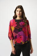 Joseph Ribkoff Black/Multi Chiffon Floral Print Boxy Top 253257
