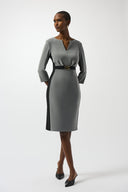 Joseph Ribkoff Grey Melange/Black Silky Knit Sheath Dress Style 253264.
