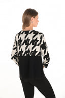 Frank Lyman Beige/Black Geometric Print Top with Zipper Style 253281