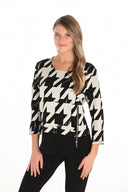 Frank Lyman Beige/Black Geometric Print Top with Zipper Style 253281