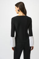 Joseph Ribkoff Black/Vanilla Silky Knit & Stretch Taffeta Wrap Top Style 253283