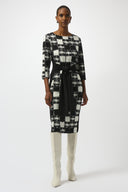 Joseph Ribkoff Jacquard Sweater Plaid Print Sheath Dress Style 253289