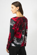 Joseph Ribkoff Black/Red Silky Knit Floral Print Fitted Top Style 253301