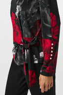 Joseph Ribkoff Black/Red Silky Knit Floral Print Fitted Top Style 253301