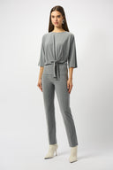 Joseph Ribkoff Grey Melange Melange Silky Knit Boxy Top with Knot Detail Style 253304