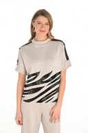 Frank Lyman Beige/Black Zebra Print Top Style 253338