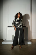 Joseph Ribkoff Black/Off-White Jacquard Floral Print Swing Jacket Style 253719