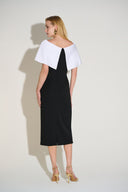 Joseph Ribkoff Black/Vanilla Scuba Crepe & Satin Off-Shoulder Sheath Dress Style 253726