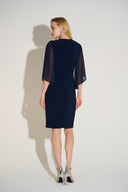Joseph Ribkoff Midnight Blue Silky Knit & Chiffon Sheath Dress Style 253728