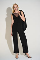 Joseph Ribkoff Black Silky Knit Sleeveless Top with Rhinestone Detail Style 253730.