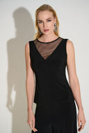 Joseph Ribkoff Black Silky Knit Sleeveless Top with Rhinestone Detail Style 253730