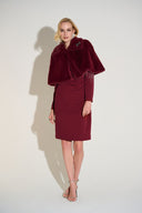 Joseph Ribkoff Faux Fur Cape with Crystal Brooch Style 253749