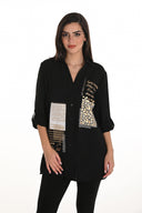 Frank Lyman Black/Gold Geometric & Text Print Top Style 253750