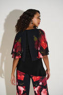 Joseph Ribkoff Black/Multi Silky Knit Top with Chiffon Floral Print Sleeves 253763