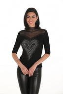 Frank Lyman Black Fitted Pullover with Embellishments Style 253764
